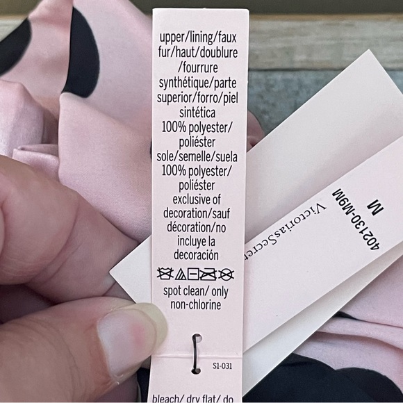 Victoria's Secret Signature Satin Slippers Polka Dot with Faux Fur - Picture 8 of 11